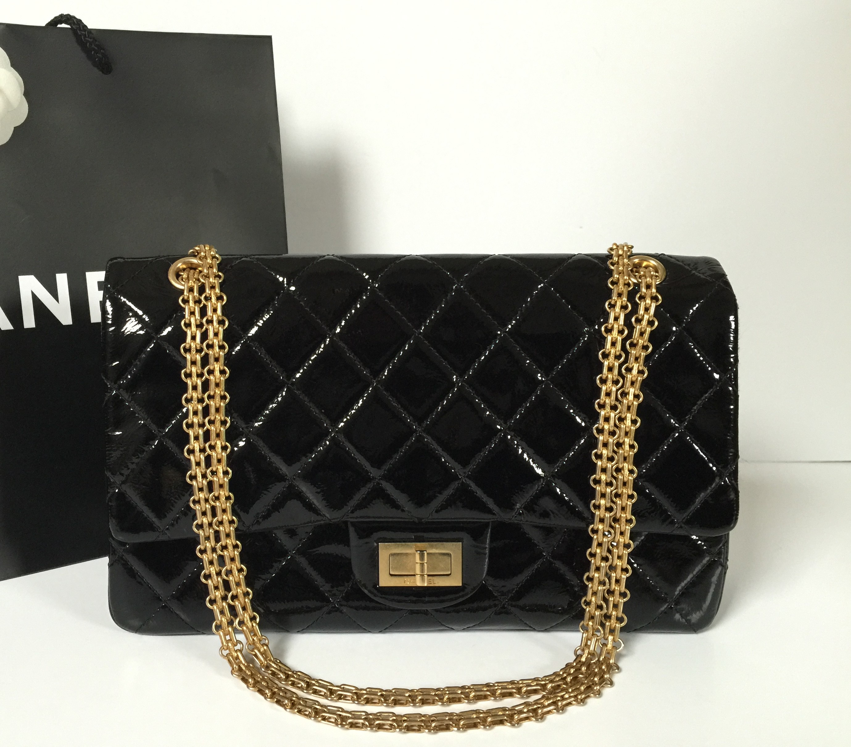 Chanel 2.55 Reissue Black Patent Leather - Designer WishBags