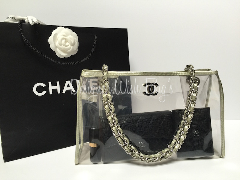 WOMENS DESIGNER Chanel Transparent Clear CC Tote Bag Gold