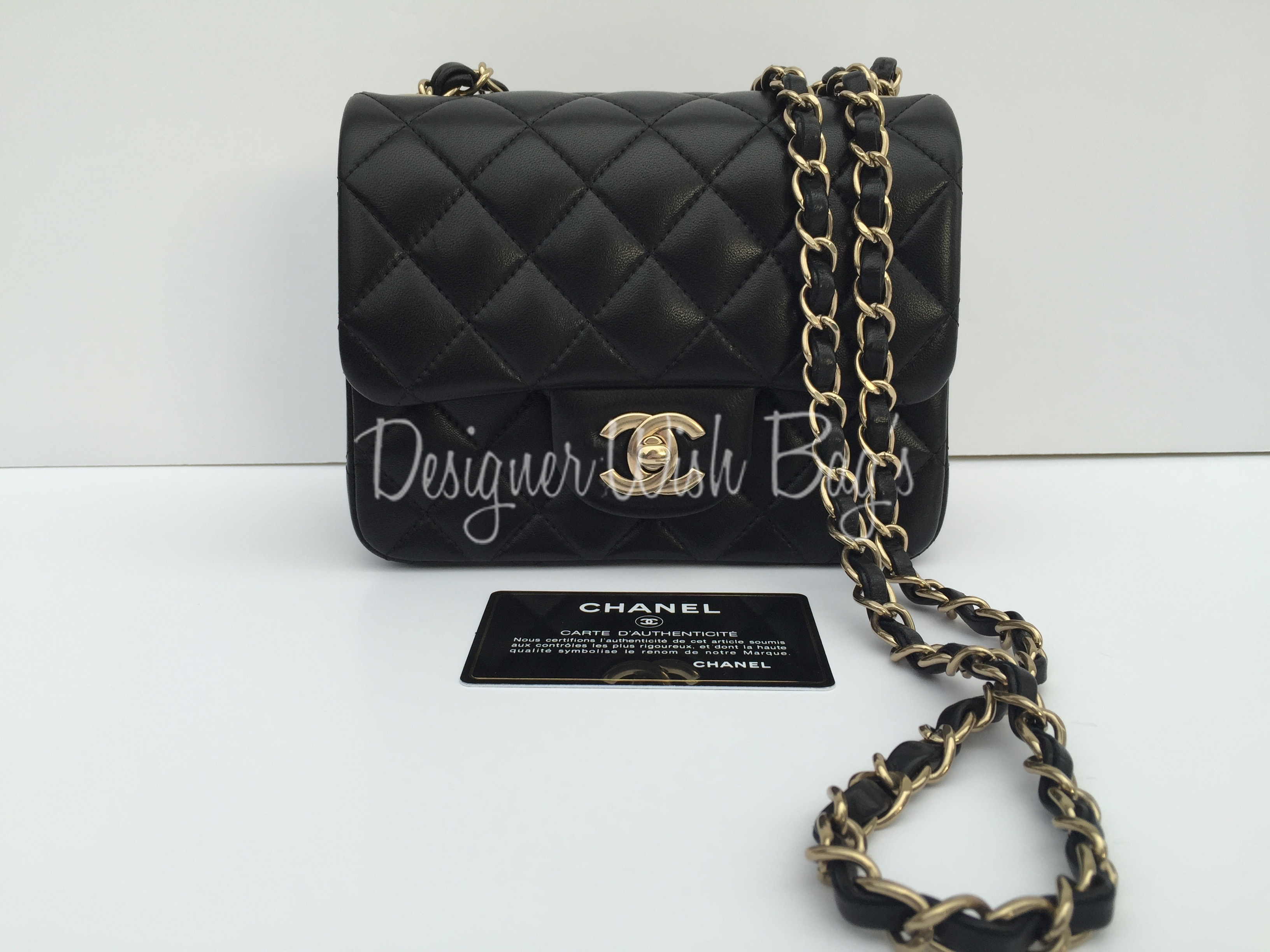 Chanel Quilted Mini Rectangular Flap Black Patent Light Gold