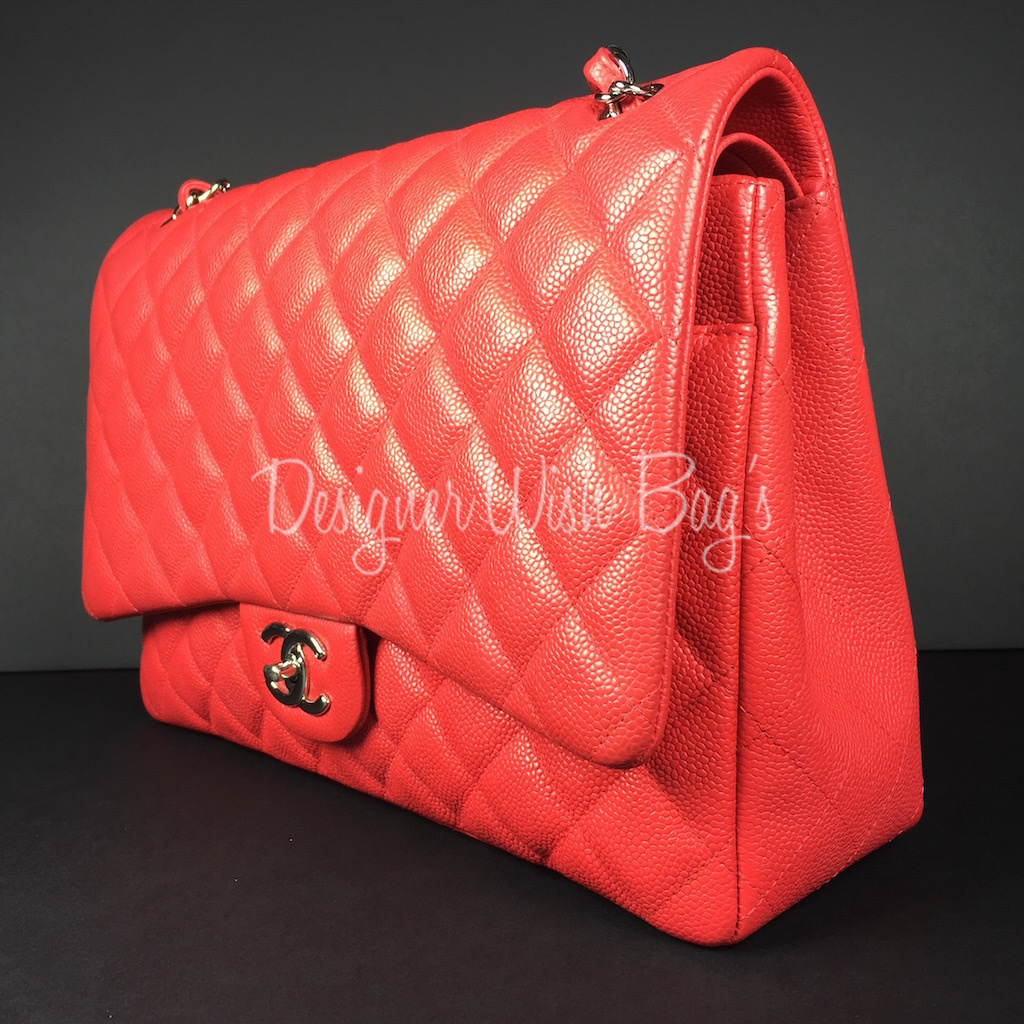 Chanel Timeless Maxi Caviar Coral Red - Designer WishBags