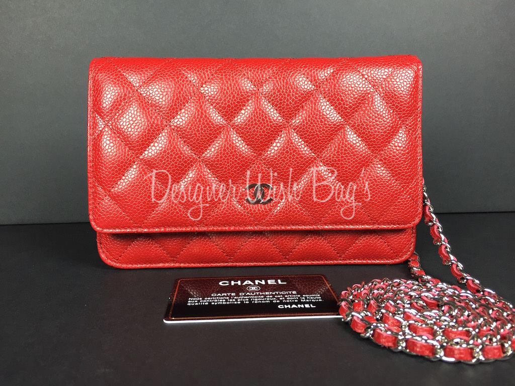 Designer handbags chanel handbags Chanel WOC Raspberry Red Caviar