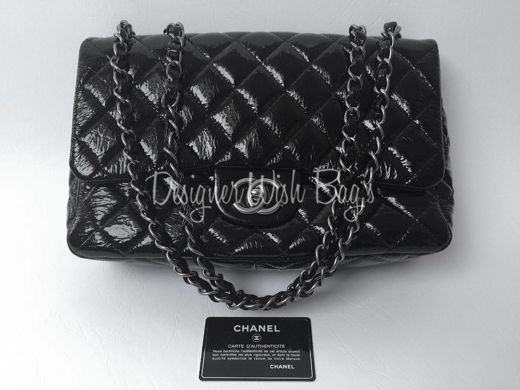 chanel patent leather double flap bag