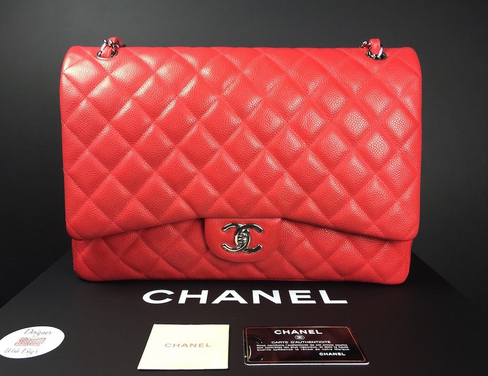 Chanel Timeless Maxi Caviar Coral Red - Designer WishBags