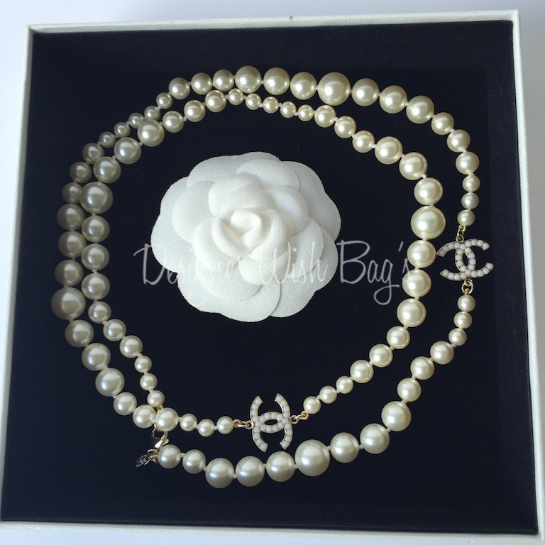 Chanel 2017 Pearl and Crystal CC Necklace with Box at 1stDibs