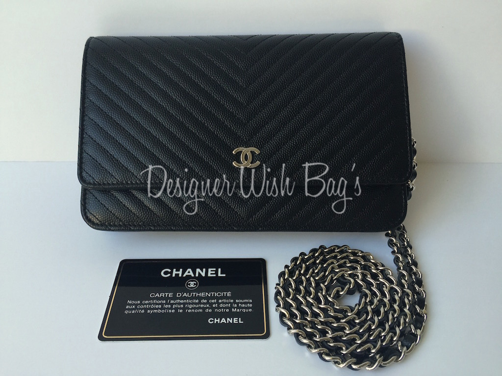 CHANEL Caviar Chevron Wallet On Chain WOC Black 172097
