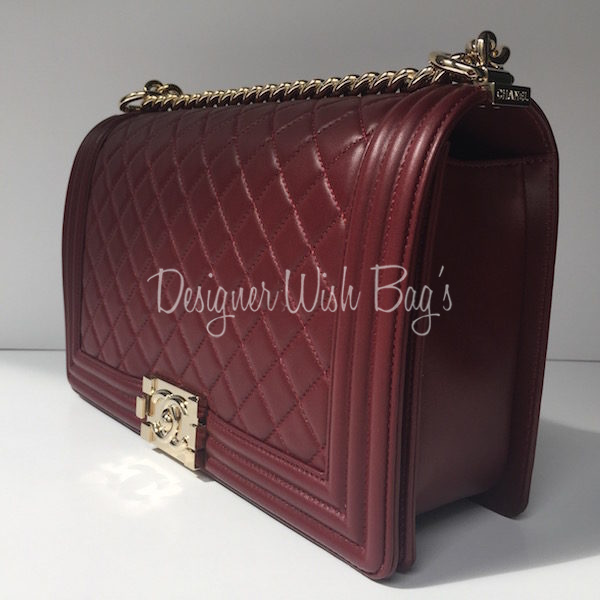 Authentic! 2018 Chanel Small Boy Bag Burgundy Red “Caviar” With GoldHardware