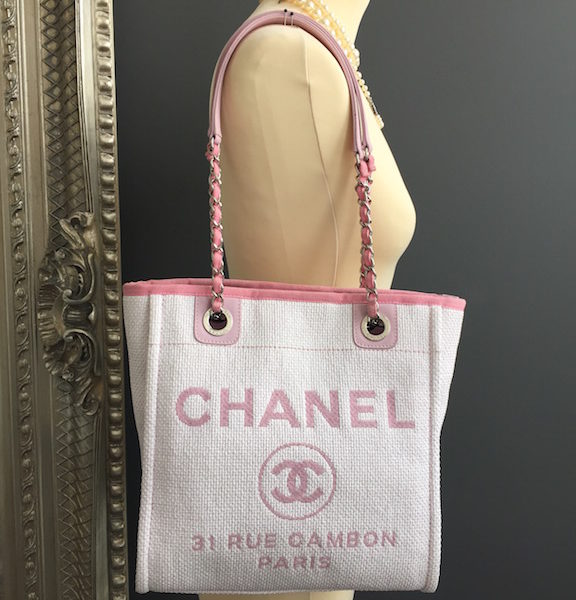 pink chanel canvas tote