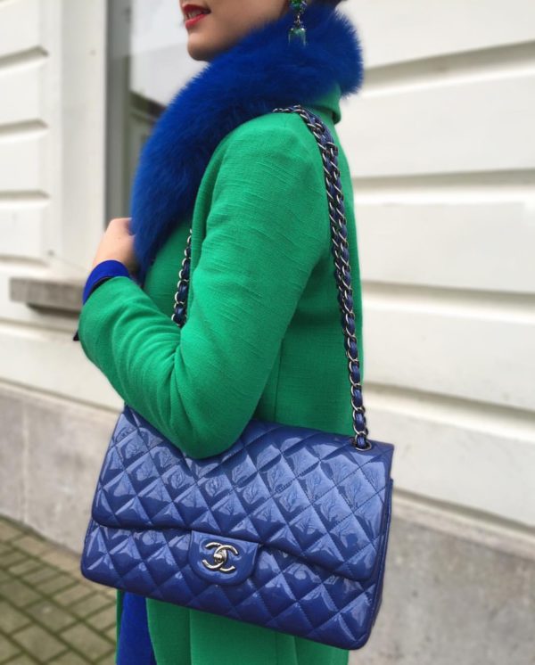 Chanel Double Flap Quilted Lambskin Gold-tone Jumbo Bright Blue in