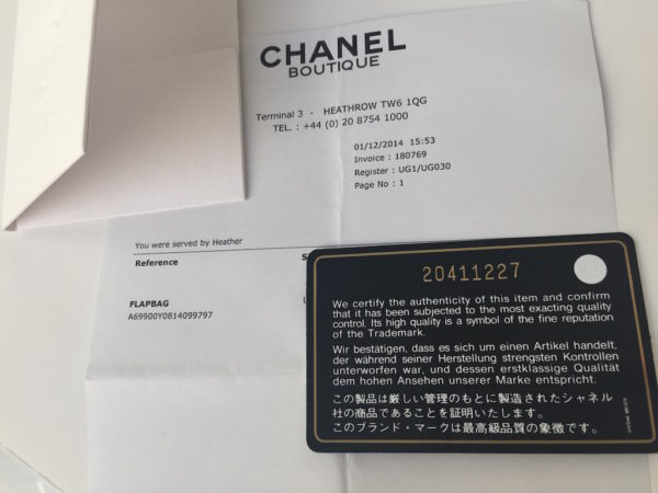 Chanel sales receipt authentic