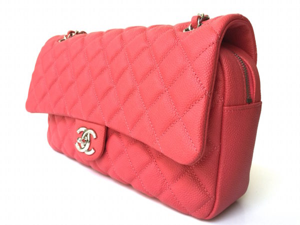 Chanel Coral Pink Quilted Caviar Leather Easy Jumbo Flap Bag