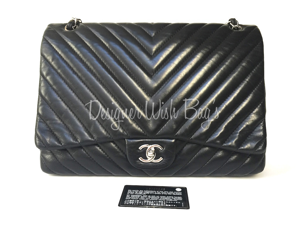 Chanel Bag Chevron So Black Jumbo Classic Double Flap Quilted New –  Mightychic