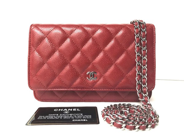 Chanel - Red Quilted Lambskin Classic Wallet on Chain (WOC)