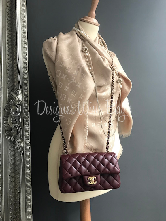 Pre-owned Chanel Mini Classic Square Flap Burgundy Lambskin Gold Hardware