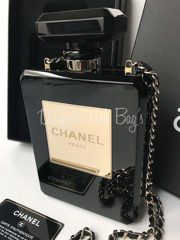 Chanel Black And White Plexiglass Perfume Bottle Minaudière Gold