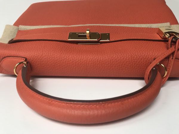 Hermes Kelly 32 Retourne Feu Chevre / Fire Orange Leather