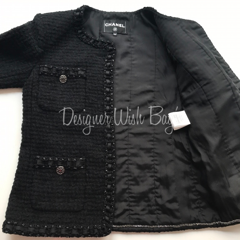 $7755 CHANEL VINTAGE 04A Coco CC Buttons Black Mix Tweed Blazer Jacket Top  F36 U