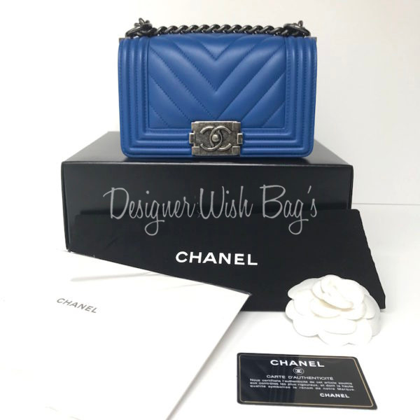 Chanel Blue Chevron Caviar Boy Bag Small Q6B01A3PBH002