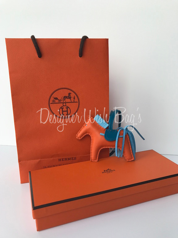Hermes Tosca Blue Izmir Orange Rodeo Charm PM for Birkin Kelly Bag
