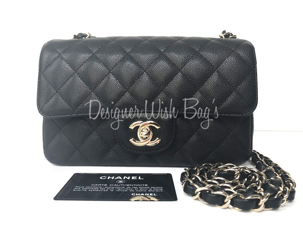 Chanel Mini Black Caviar Rectangular SHW 18C - Designer WishBags