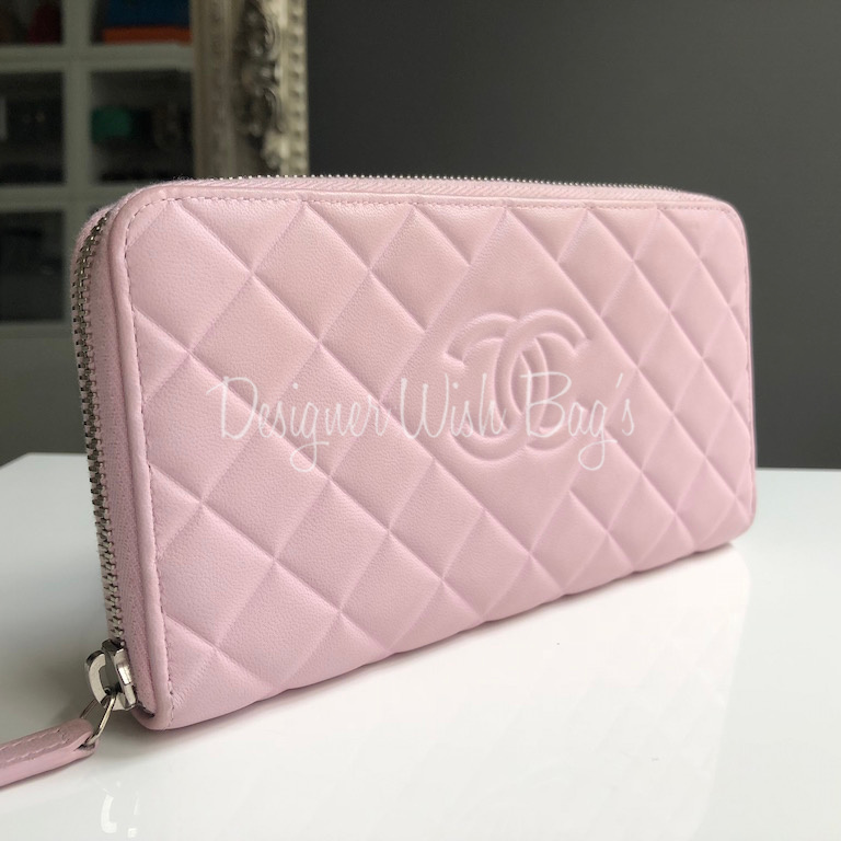 Pink Quilted Calfskin Cambon Travel Wallet