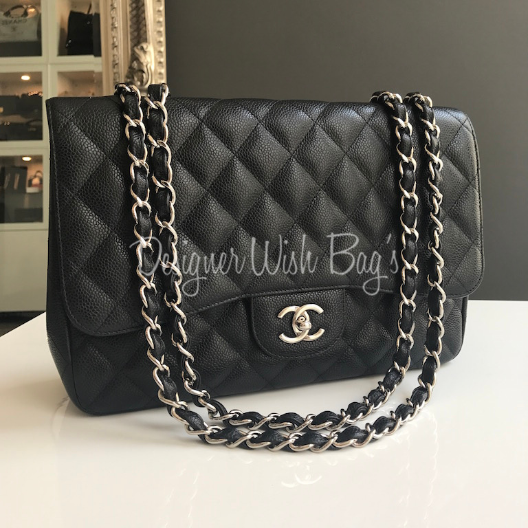 Chanel Vintage Black Caviar Leather Jumbo Vertical Quilted Single