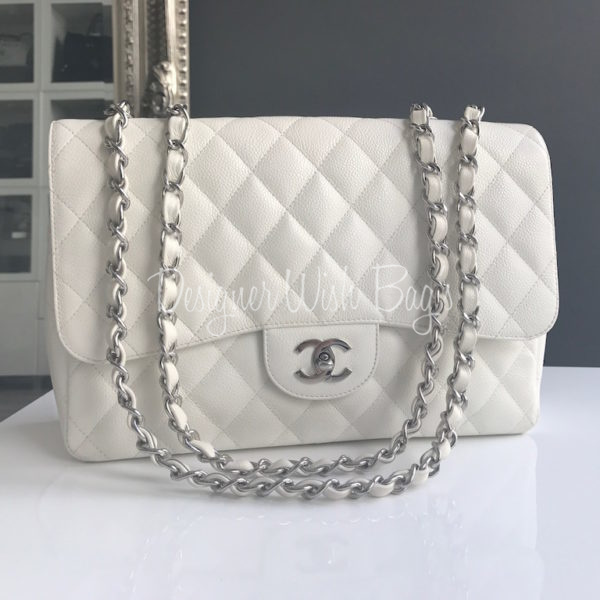 Chanel Jumbo Single Flap White Caviar - Designer WishBags