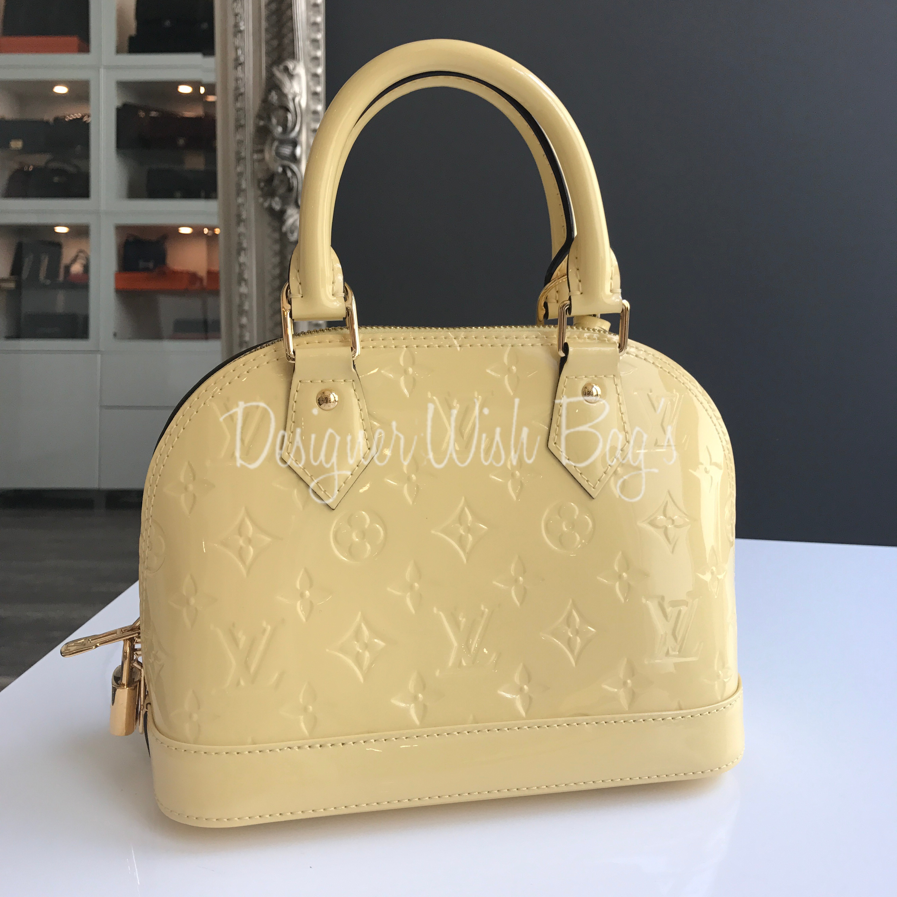 yellow patent leather purse