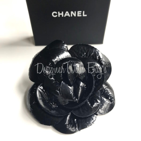 Vintage Chanel Black Camellia Flower Pin I