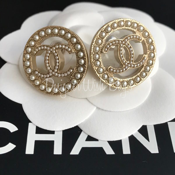 Chanel Vintage Pearl Earrings with CC Logo | Dearluxe