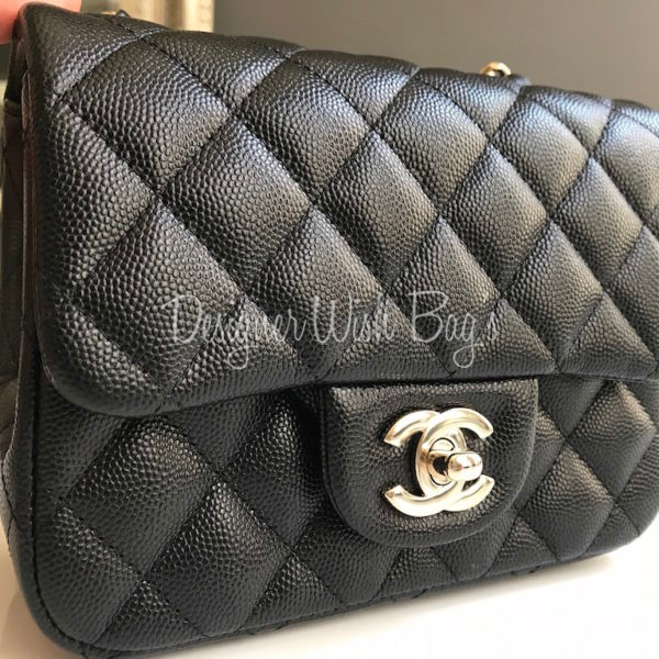 CHANEL Classic Flap Mini Square Chain Shoulder Bag Black Caviar Leather  Rare  eBay