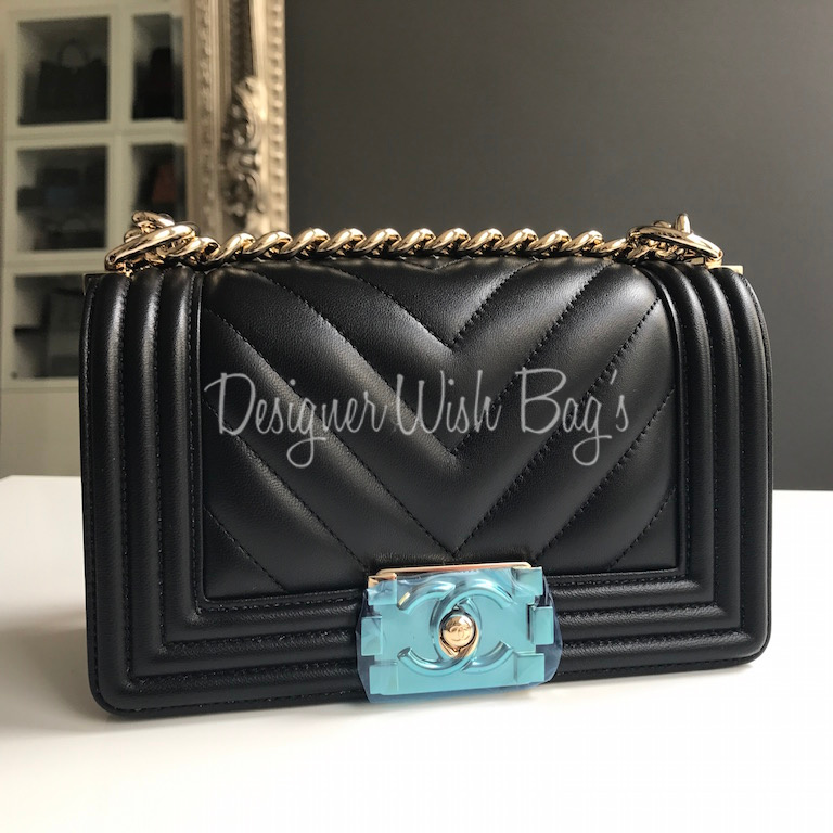 Chanel Boy Black Chevron GHW Small - Designer WishBags
