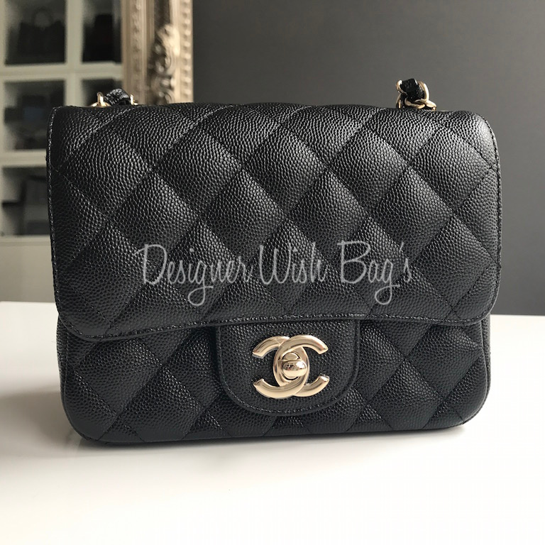 Chanel Mini Square Black Caviar GHW - Designer WishBags
