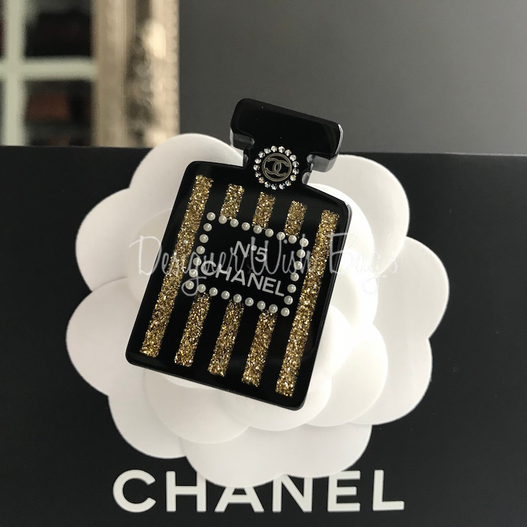 Chanel Metal and Crystal Perfume Bottle Brooch - Luxury In Reach