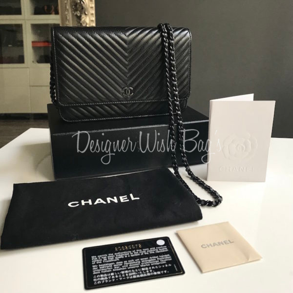 Chanel Reveal! Chevron So Black Wallet on Chain (WOC) 