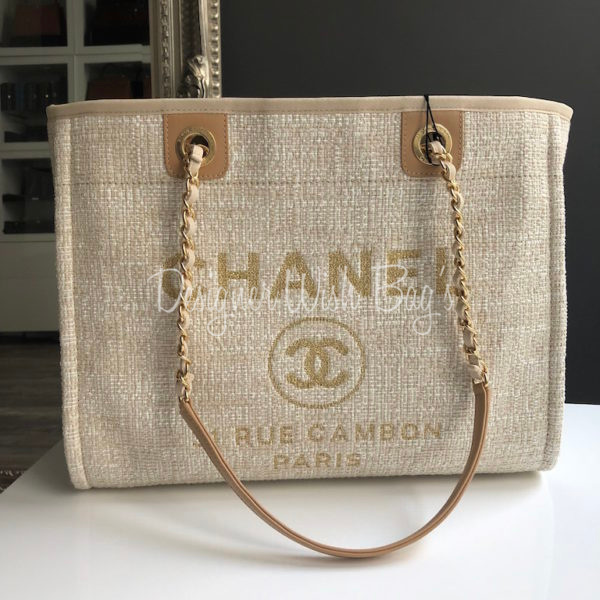 Chanel Beige Deauville Studded Small Tote Bag