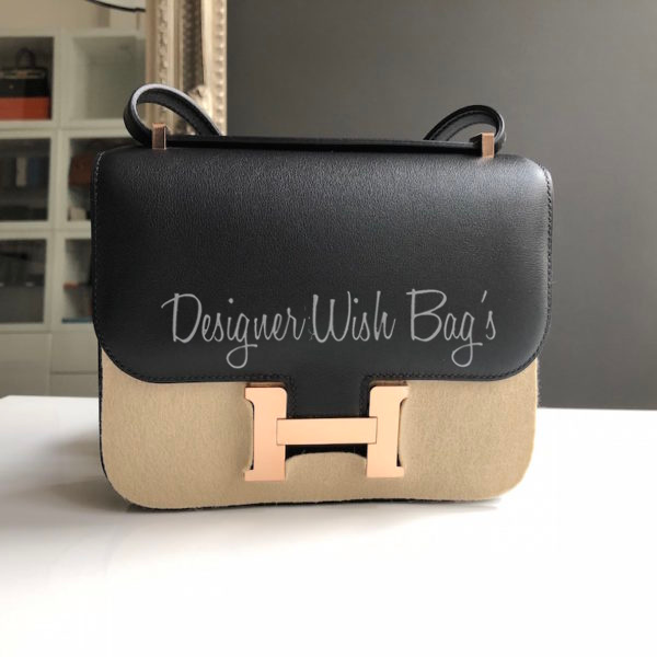 Hermes 18cm Black Swift Leather Gold Plated Constance Bag