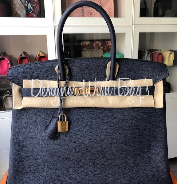 Hermes, Gold & Togo Leather Birkin in Blue Nuit