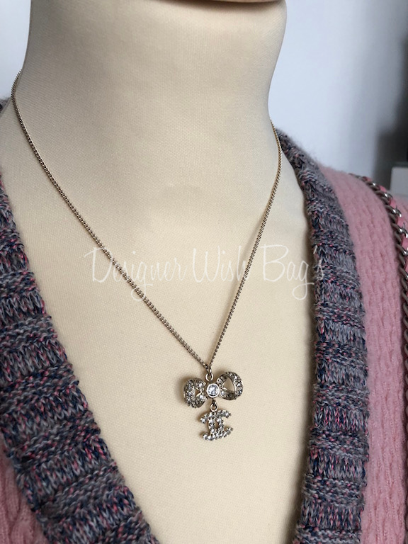 Chanel Necklace Rhinestones Bow - Designer WishBags