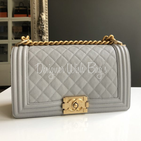 Chanel Medium Metallic Quilted Boy Leather White, Shoulder Strap Bag Box & Card