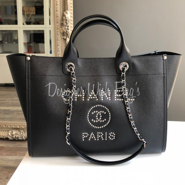 Chanel Black Caviar Leather Studded Deauville Tote Bag Chanel