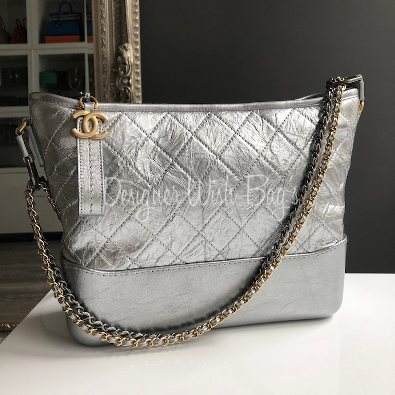 Chanel Silver Gabrielle Quilted Shoulder Bag