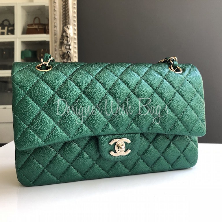Chanel Green Lambskin Small Classic Double Flap Light Gold Hardware   Madison Avenue Couture
