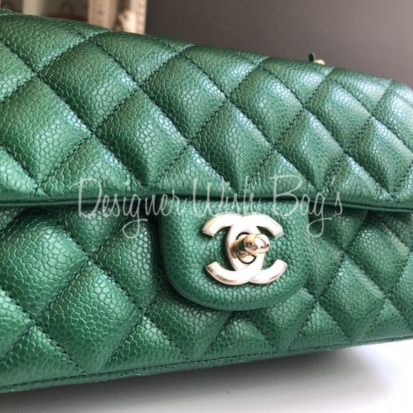 aprococo  CHANEL Emerald Green mini 255 flap bag necklace w chain strap