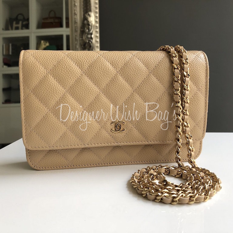 Chanel Beige Caviar Timeless Wallet on Chain (WOC) Q6BATM0FIB005