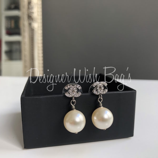 Chanel Pearl Earrings Rhinestones