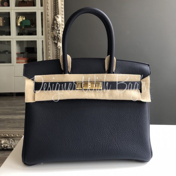 Hermès Birkin 25 Top Handle Bag In Bleu Nuit Togo With Gold