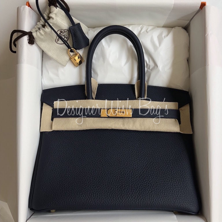 New] Hermès Birkin 30  Bleu Nuit, Togo Leather Gold Hardware