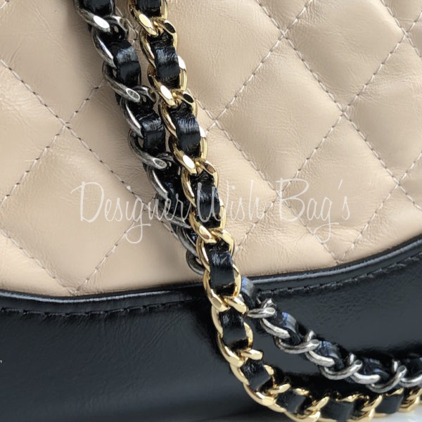 Chanel Beige/Black Quilted Calfskin Leather Gabrielle Clutch with Chain Bag