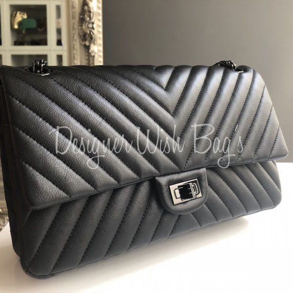 2017 Chanel Black Chevron Calfskin So Black 2.55 Reissue 226 Double Flap Bag