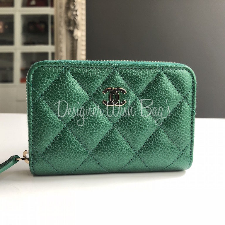 Chanel Zip Coin Purse Green 18S - Designer WishBags